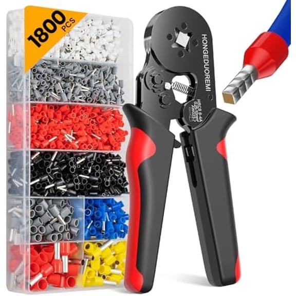 Ferrule Crimping Tool Kit,Wire Ferrule Kit Crimper Connectors4 corners Self-adjustable AWG23-7 gauge 1800PCS Ferrules Electrical TerminalCrimpers Tools Pin Terminals Ratchet Pliers for Audio,Car,DIY