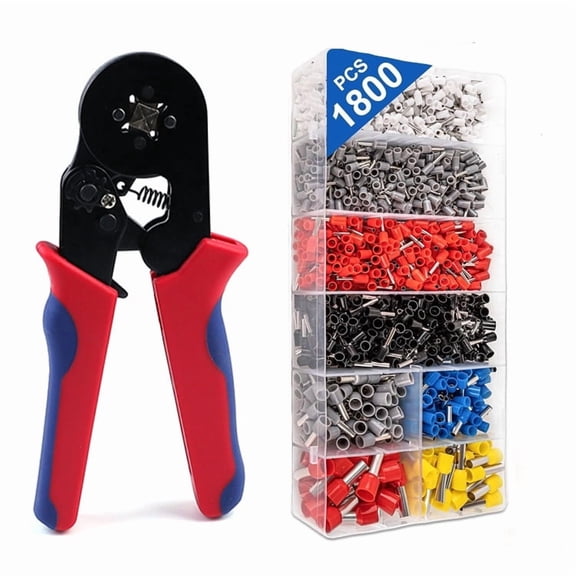 Ferrule Crimping Tool Kit,Wire Ferrule Kit Crimper Connectors4 corners Self-adjustable AWG23-7 gauge 1800PCS Ferrules Electrical TerminalCrimpers Tools Pin Terminals Ratchet Pliers for Audio,Car,DIY