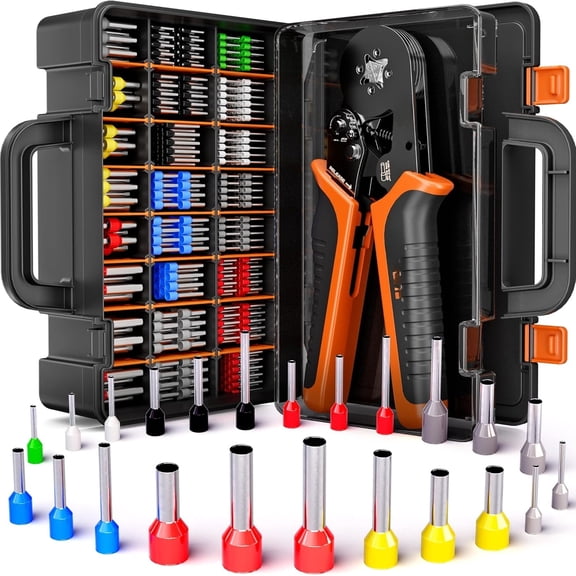 Ferrule Crimping Tool Kit for AWG 23-7, Self-Adjusting Ratchet Wire Crimper Pliers with Wire End Terminals Connectors (Quadrilateral Crimp)