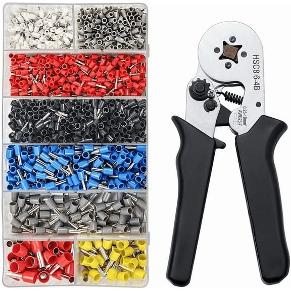 Ferrule Crimping Tool, Wire Crimper Pliers with 1200 Terminal Ferrules Tinned Copper Ferrule Connector Sleeves for Stripper Wiring Projects