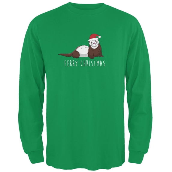 Ferry Merry Christmas Ferret Mens Long Sleeve T Shirt Irish Green 2XL