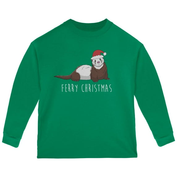 Ferry Merry Christmas Ferret Toddler Long Sleeve T Shirt Green 3T