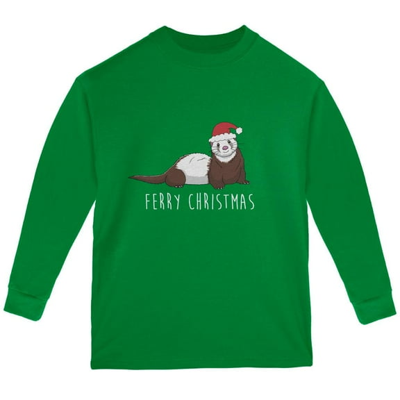 Ferry Merry Christmas Ferret Youth Long Sleeve T Shirt Green YMD