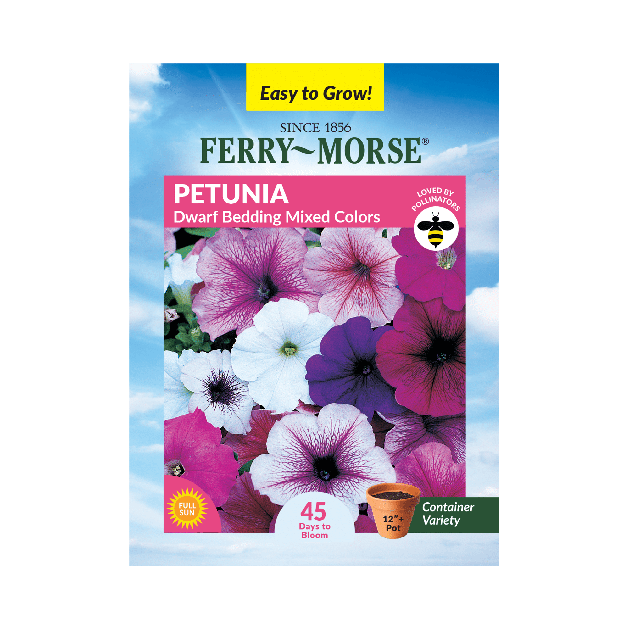Ferry-Morse 100MG Petunia Dwarf Bedding Mixed Colors Annual Flower Seeds, Full Sun