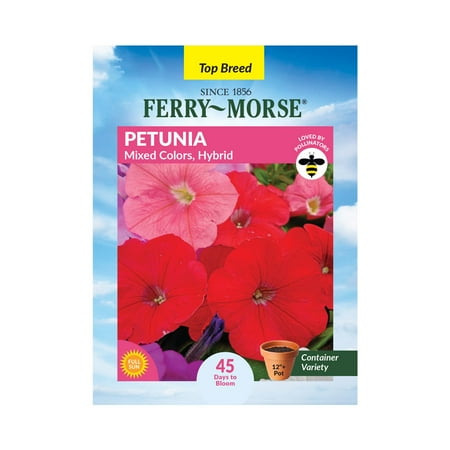 Ferry-Morse 15 PS Petunia Hybrid Mixed Colors PELLETED Annual Flower Seeds, Full Sun
