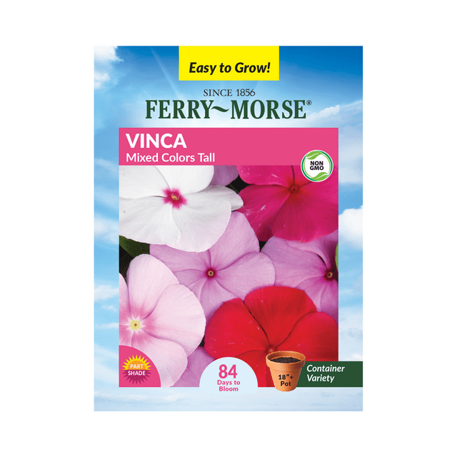 FerryMorse 180MG Vinca Mixed Colors Tall Annual Flower Seeds Partial