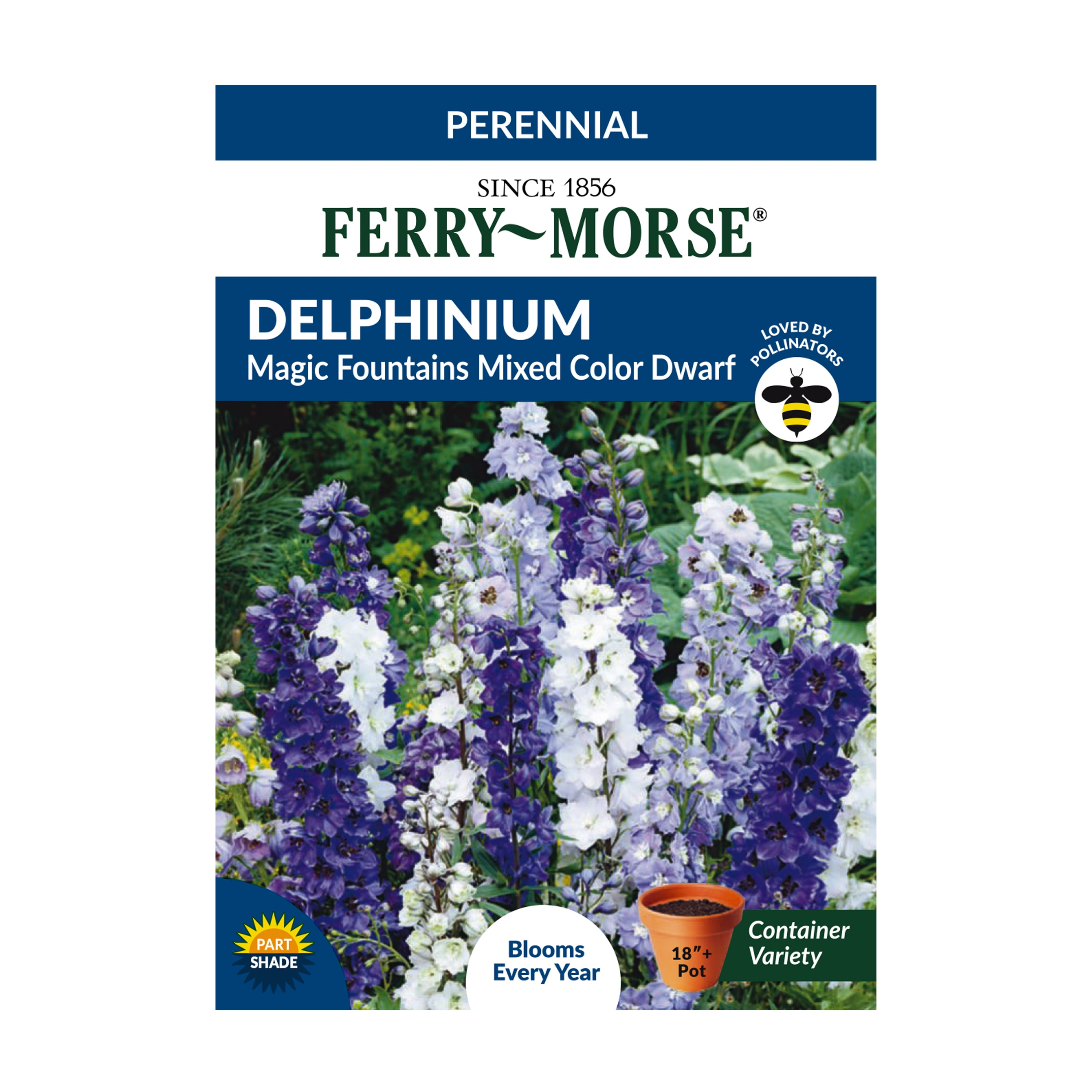 Ferry-Morse 1G Delphinium Magic Fountains Mixed Color Dwarf Perennial Flower Seeds Partial Shade