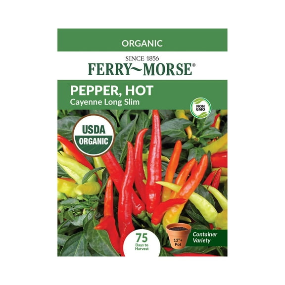 Ferry-Morse Organic 210MG Pepper Cayenne Long Slim Annual Vegetable Seeds, Full Sun