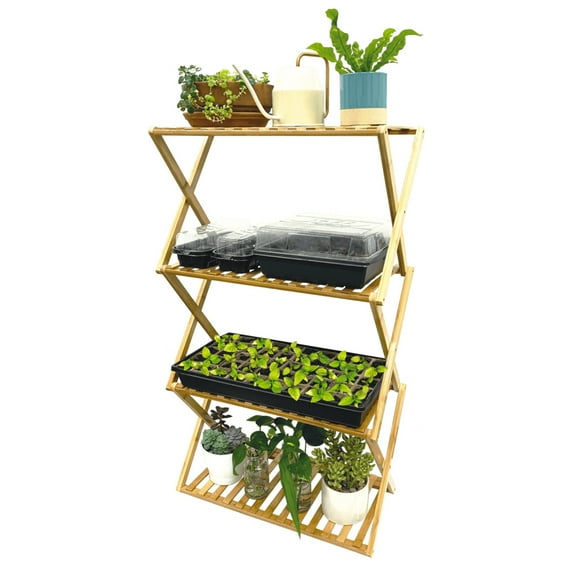Ferry-Morse Indoor Multi-Tier Bamboo Plant Stand with Collapsible Design