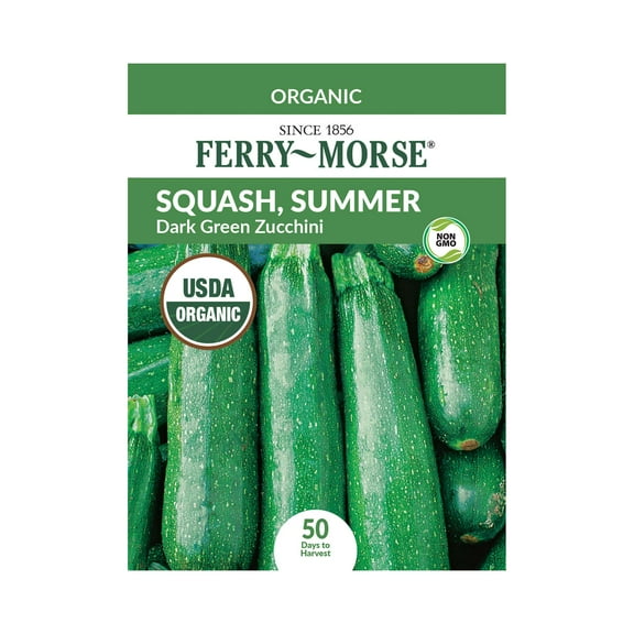 Ferry-Morse Organic 2G Squash Dark Green Zucchini Annual Vegetable Seeds, Full Sun