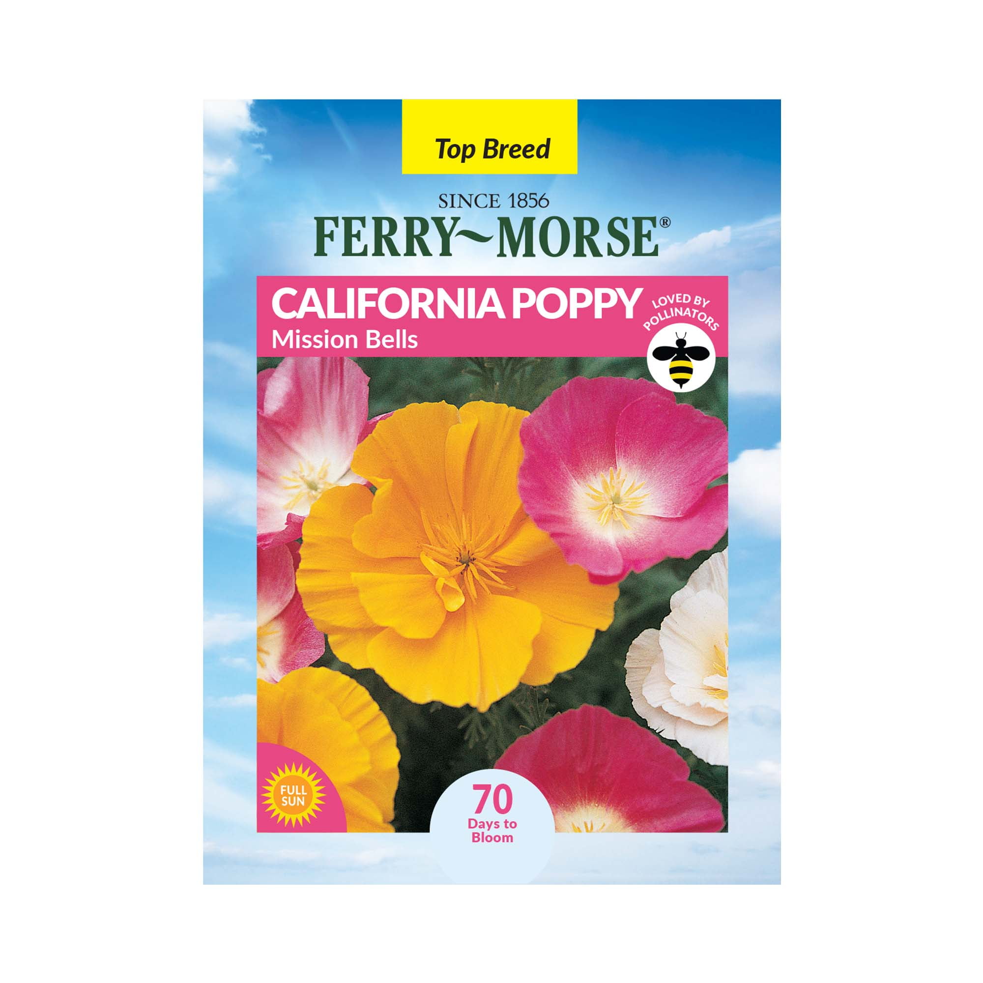 Ferry-Morse 340MG California Poppy Mission Bells Annual Flower Seeds, Full Sun