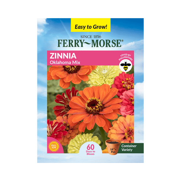 Ferry-Morse 400MG Zinnia Oklahoma Mix Annual Flower Seeds, Full Sun