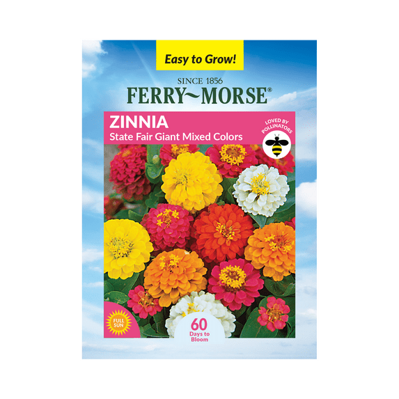 Ferry-Morse 400MG Zinnia State Fair Mixed Colors Annual Flower Seeds, Full Sun
