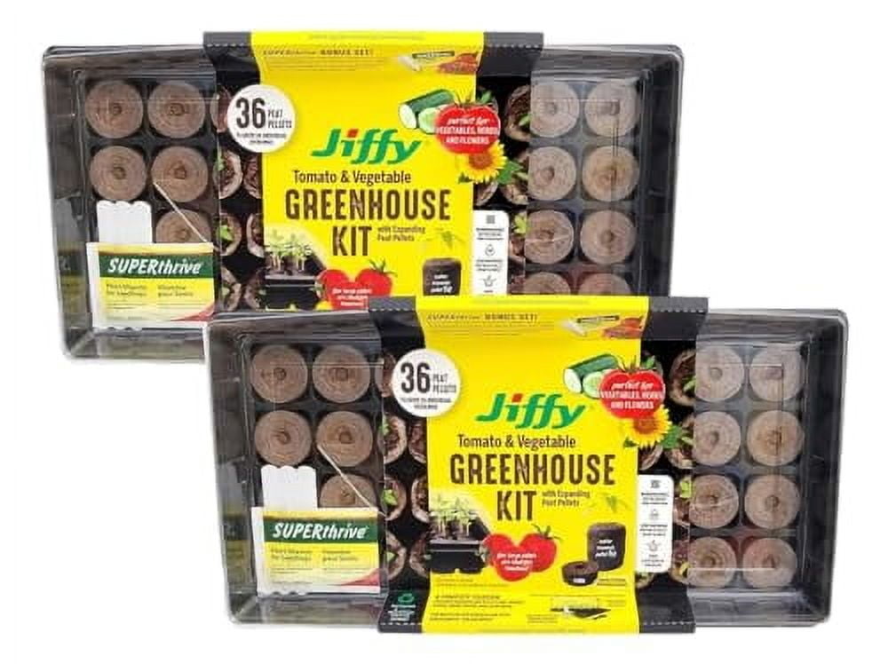 Ferry Morse Jiffy Tomato Vegetable Seed Starter Tray 36 Cell 50mm Peat Pellets with Bonus SUPERthrive Plant Labels 2 Pack 72 Pellets Total