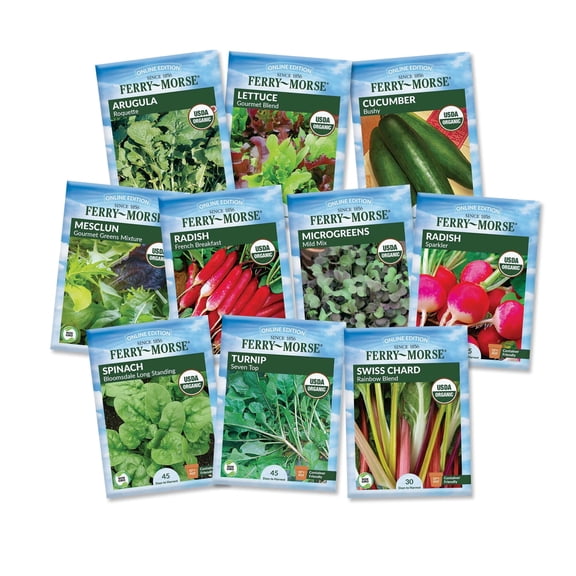 Ferry-Morse Quick-Grow Organic Vegetable Seed Variety Pack Direct Sow Garden Kit for Raised Beds & Containers - 10 Pack