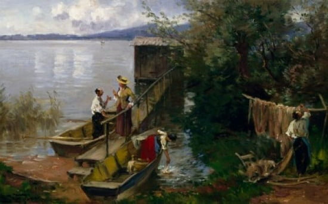 Ferry at Chiemsee by Joseph Wopfner (1843-1927) Canvas Art - Joseph Wopfner (24 x 36)