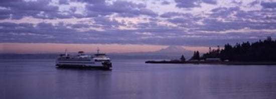 Ferry in the sea Bainbridge Island Seattle Washington State USA Canvas Art - Panoramic Images (36 x 13)