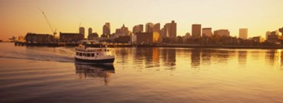 Ferry moving in the sea Boston Harbor Boston Massachusetts USA Canvas Art - Panoramic Images (36 x 13)
