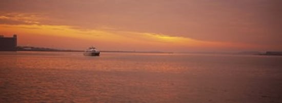 Ferry moving in the sea at sunrise Boston Massachusetts USA Canvas Art - Panoramic Images (36 x 13)