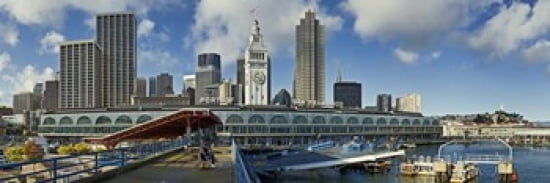Ferry terminal with skyline at port Ferry Building The Embarcadero San Francisco California USA 2011 Canvas Art - Panoramic Images (36 x 12)