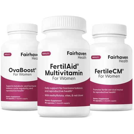 FertilAid for Women, OvaBoost, FertileCM TTC Boost Bundle: Vitex, Myo-Inositol, L-Arginine, Essential Vitamins, Minerals & More - Natural Fertility Support - 1 Month Supply