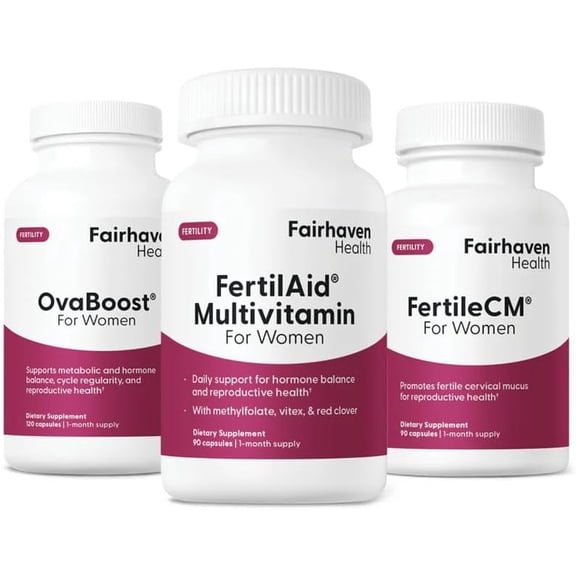 FertilAid for Women, OvaBoost, FertileCM TTC Boost Bundle: Vitex, Myo-Inositol, L-Arginine, Essential Vitamins, Minerals & More - Natural Fertility Support - 1 Month Supply