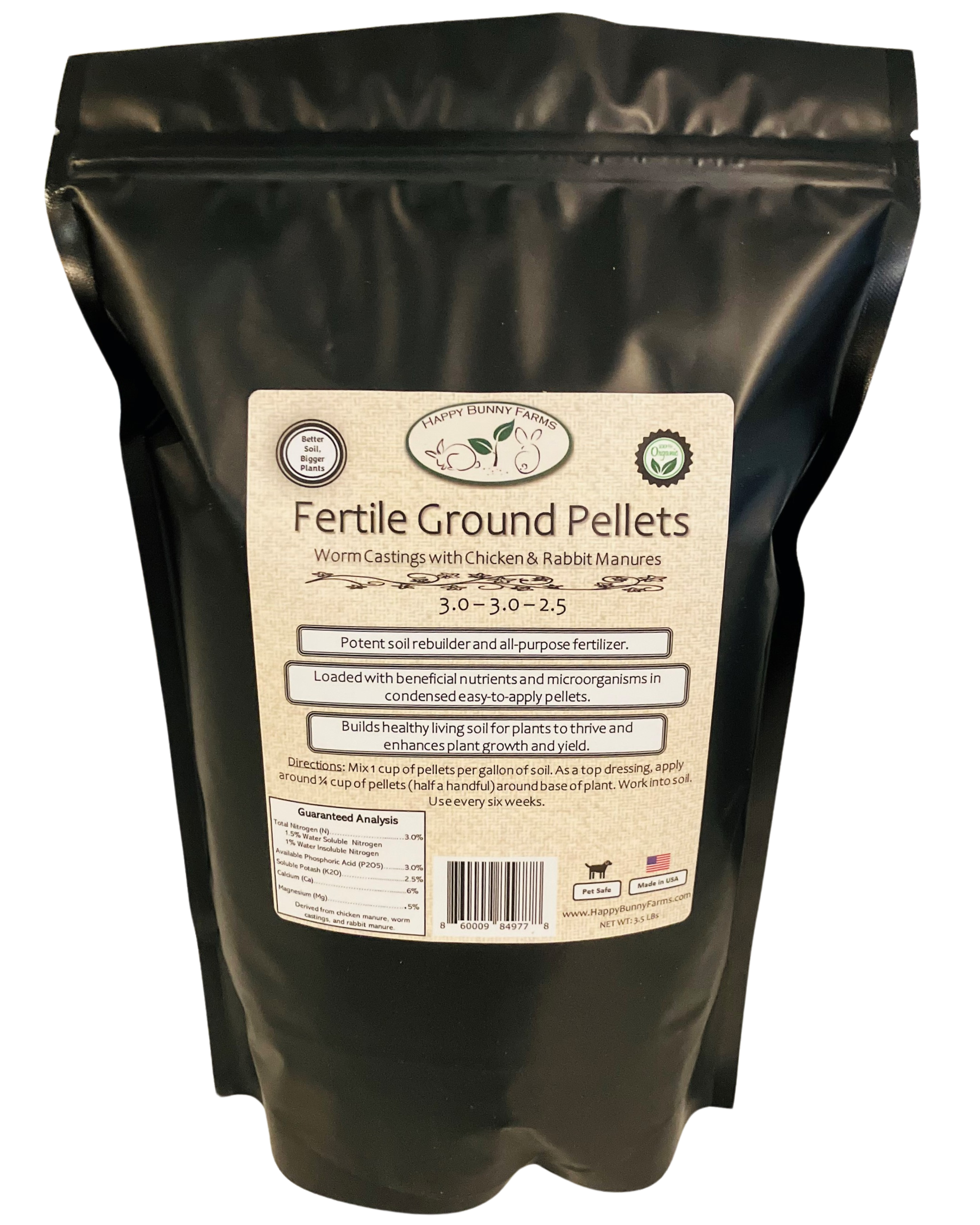 Fertile Ground Pellets, Chicken Manure with Worm Castings and Rabbit Manure 332.5 NPK. 3.5