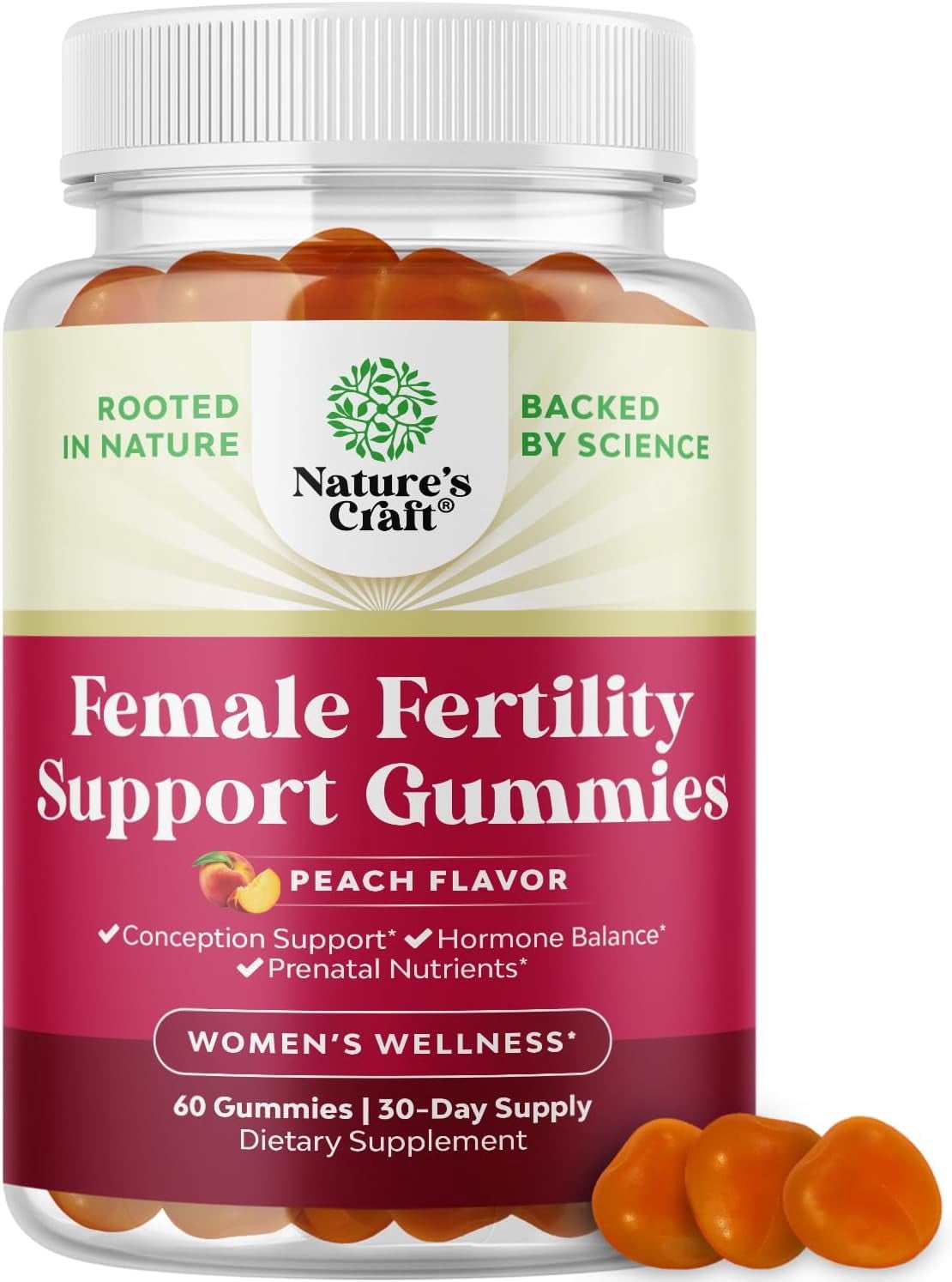 Natures Craft Fertility Support Gummies w/ Myo-Inositol and Folic Acid for Women, Juicy Pear, 60 Count