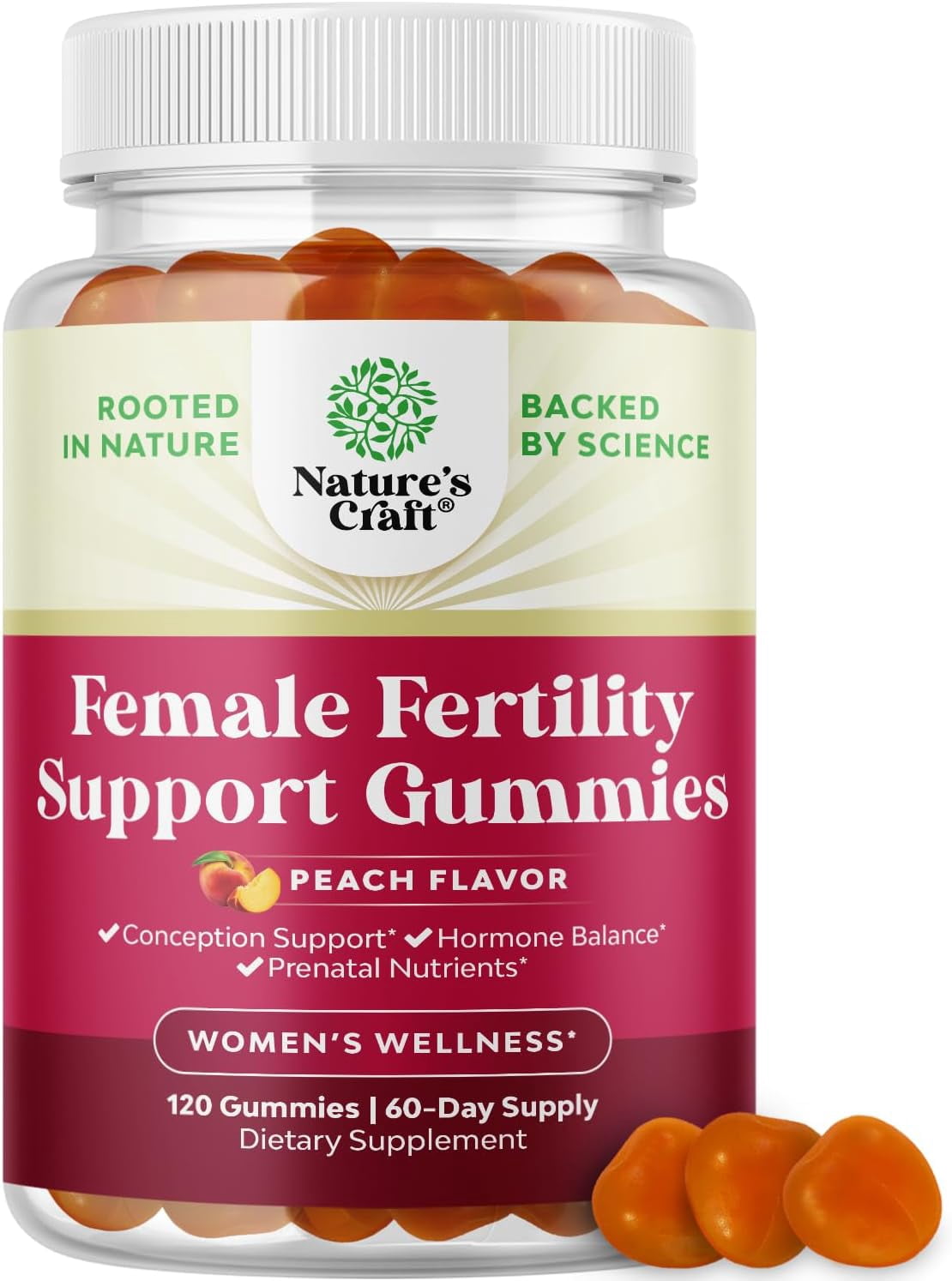 Natures Craft Fertility Support Gummies w/ Myo-Inositol and Folic Acid for Women, Juicy Pear, 120 Count
