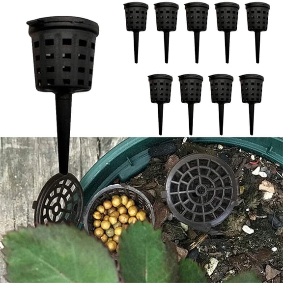 Fertilizer Basket 2 Inch, 10 Pack Fertilizer Basket with Lid for Aquarium and Potted Plants, Portable Root Fertilizer Box, Plastic Planting Basket for Slow Release Fertilizer(Black)