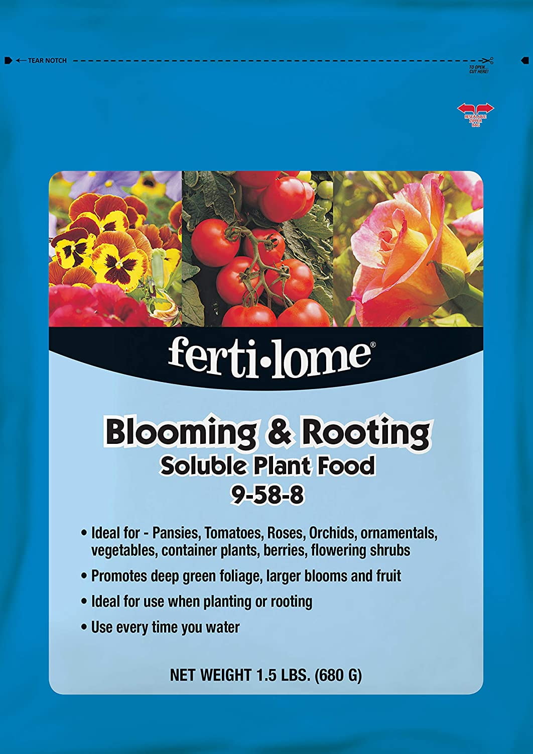 Fertilome Blooming & Rooting Soluble Plant Food 9-58-8 - 1.5lb