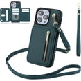 thumbnail image 1 of Fertilvrsus/Totaladdly Phone Case, PU Leather Flip Cover with Hand Strap, Card Slots, Crossbody Lanyard, Wallet Case for iPhone 15/14/13/12 (fro 13pro,Black), 1 of 7