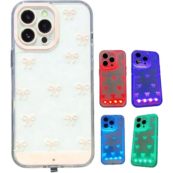 Fertilvrsus Vibrant LED Bowknot Phone Case for iPhone XSmax, Built-in LED Colorful Glowing Cell Phone Cover Incoming Call Flash Light Up Phones Case Fashion Light Up PhoneCase for Women Beige