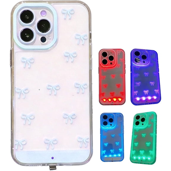 Fertilvrsus Vibrant LED Bowknot Phone Case for iPhone14 ProMax, Built-in LED Colorful Glowing Cell Phone Cover Incoming Call Flash Light Up Phones Case Fashion Light Up PhoneCase for Women Blue