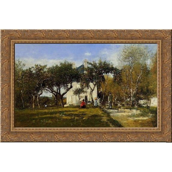 Fervaques, Garden and House of Monsieur Jacuette 24x16 Gold Ornate Wood Framed Canvas Art by Eugene Boudin