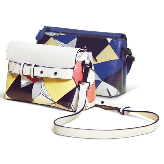 Ferwind Women's 3-Way Convertible Clutch Crossbody and Belt Bag Kitty Snout Hardware Geo Print Cream