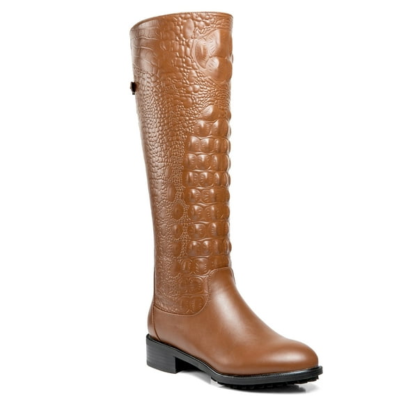 Ferwind Women's Animal Print Tall Boots Chunky Heels Female Adult Tan  8