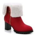 thumbnail image 1 of Ferwind Women's Ankle Booties Foldable Shearling Suede Upper Chunky Heels Adult Red/White  8, 1 of 8
