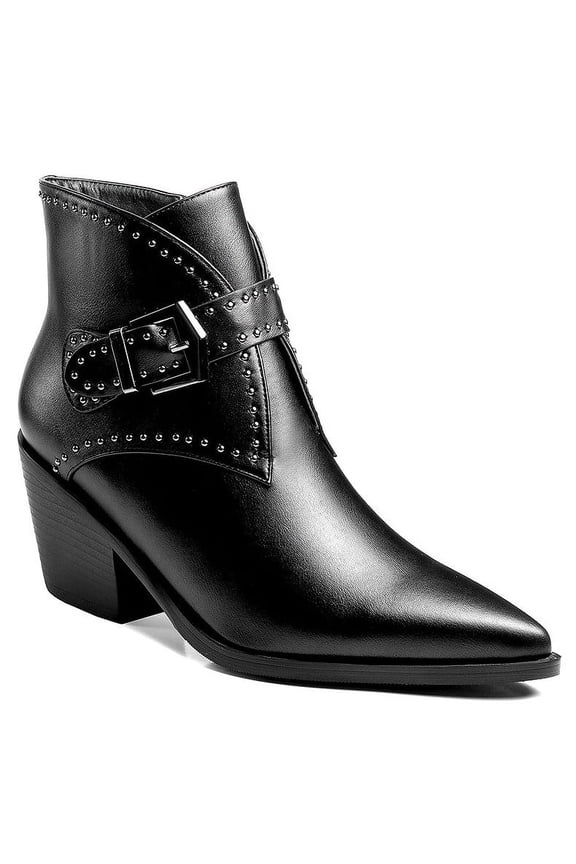 Women's Ankle Booties Metallic Studs Buckle Straps Adult Black 10