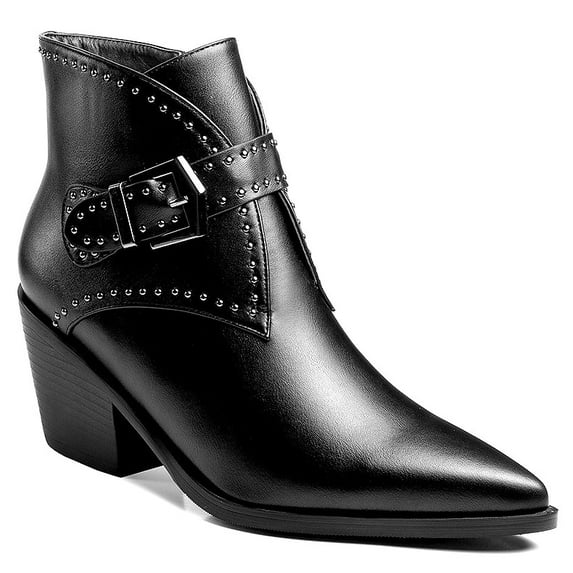 Ferwind Women's Ankle Booties Metallic Studs Buckle Straps Adult Black 8