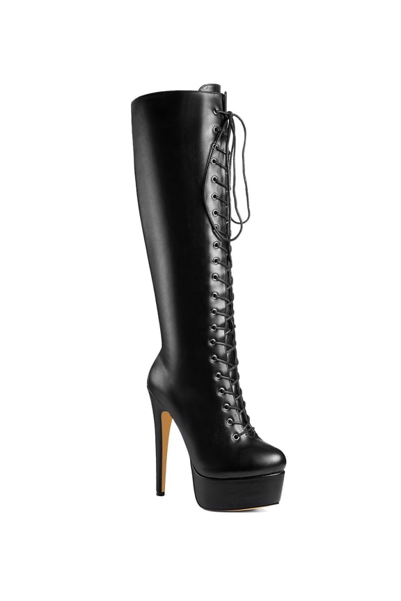 Women's Boots Ultra High Stiletto Heels Platform Lace Up Female Adult Black  7.5