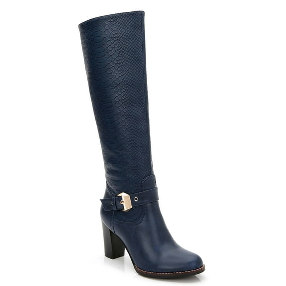 Ferwind Women's Knee-High Riding Boots Tall Heels Buckle Straps Adult Navy 10