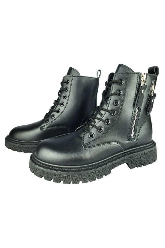 Women's Combat Ankle Boots Lace Up Chunky Heels Female Adult Black 6