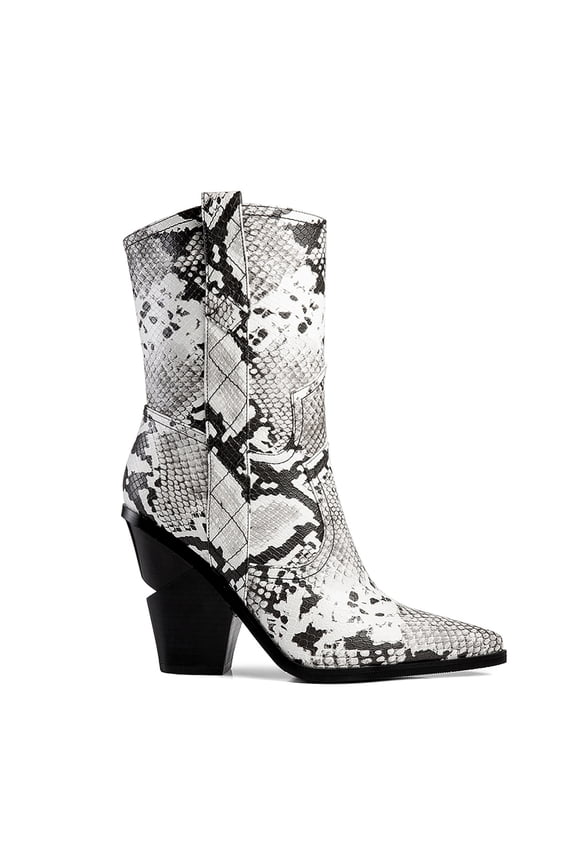 Women's Cowboy Mid-Calf Boots Animal Print Layered High Heels Adult Black/White 11