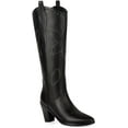 thumbnail image 1 of Ferwind Women's Cowboy Boots Western Knee-High Stiches and Studded Adult Black  6 Wide, 1 of 7