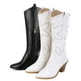 thumbnail image 1 of Ferwind Women's Cowboy Boots Western Knee-High Stiches and Studded Female Adult Off-White  8 Wide, 1 of 9
