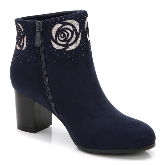 Ferwind Women's Dark Navy Blue Ankle Booties Rhinestone Glittering Flower Detail Adult Navy 10