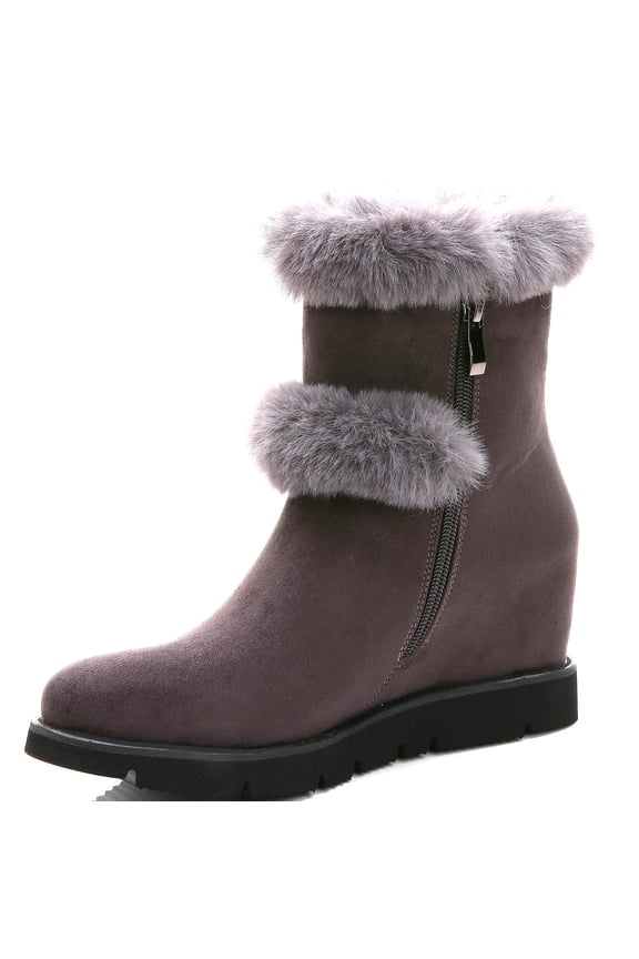 Women's Ankle Booties Low Wedge Heels Suede Winter Shearling Style Adult Grey 11