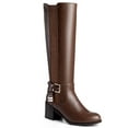thumbnail image 1 of Ferwind Women's Goldtone Buckle Strap Knee High Riding Boots Band Detail Brown 8, 1 of 9