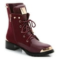 thumbnail image 1 of Ferwind Women's Goldtone Plated Treaded Outsole Mid Calf Lace Up Combat Booties Burgundy 8, 1 of 5